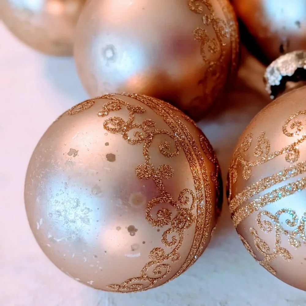VTG Lot of 14 Rauch Glass Ornaments Champagne Gold Scroll Medium USA Christmas - Picture 7 of 8